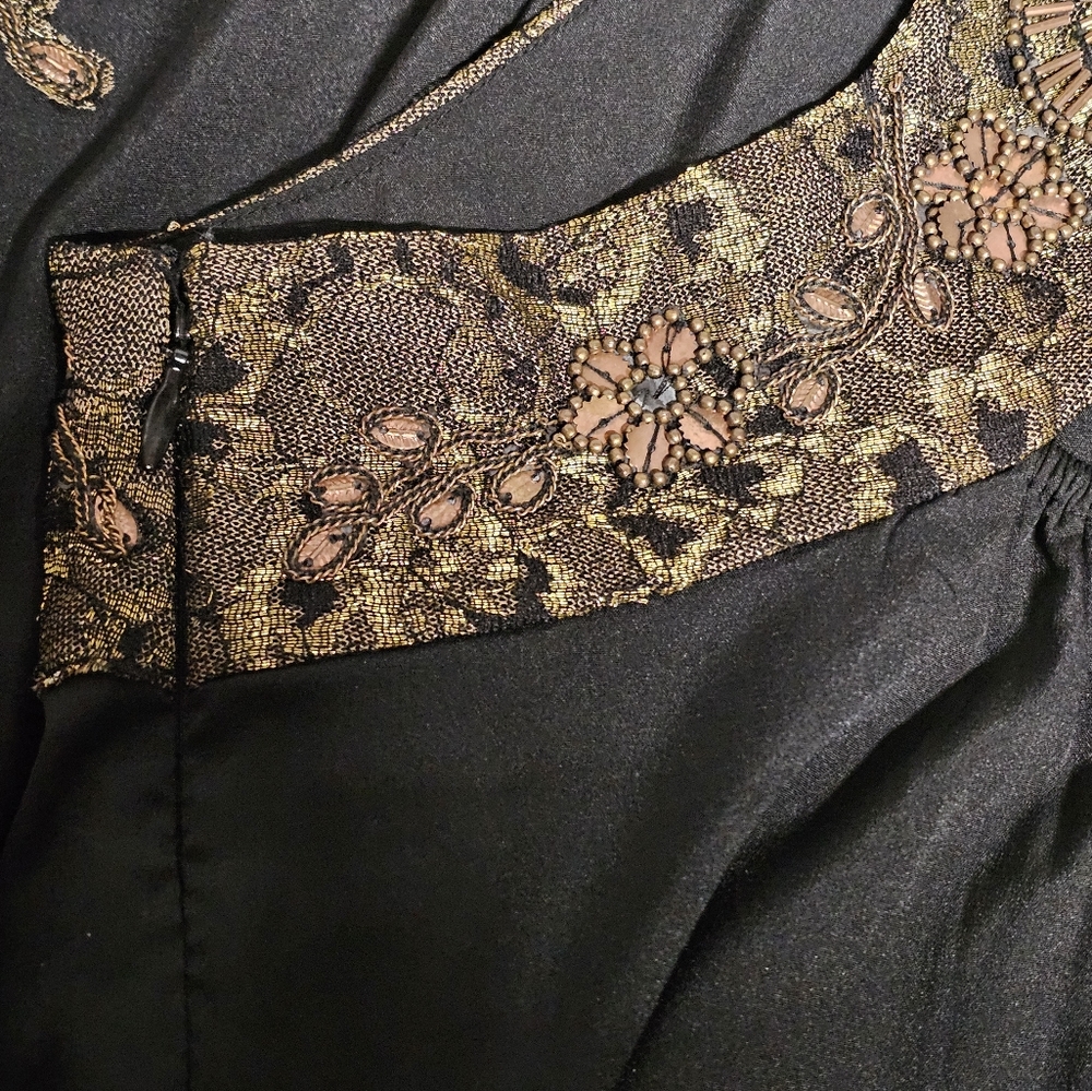 Free People Black & Gold Sequin Embroidered Lace Halter Style Mini Dress XS - Picture 15 of 15